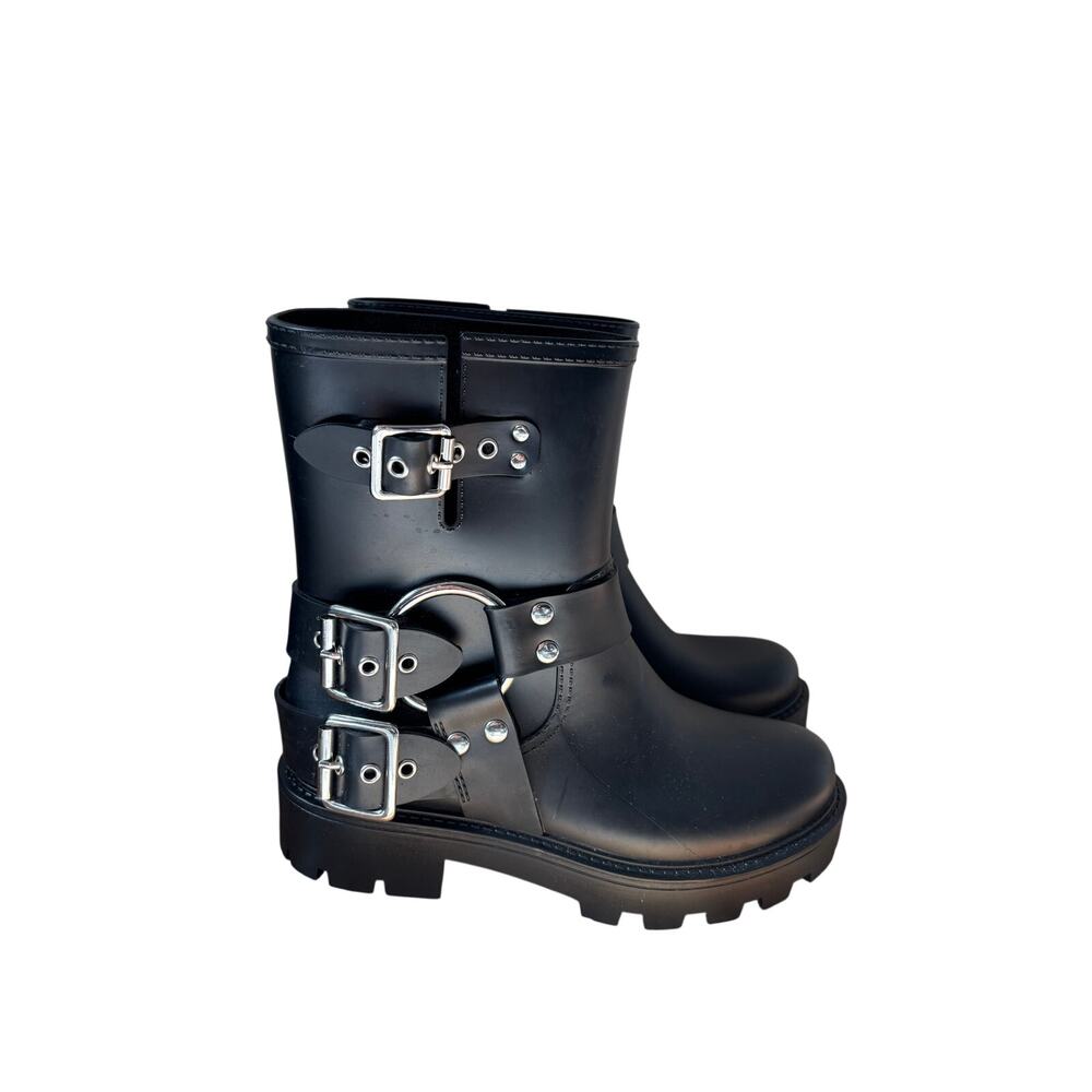 Jeffrey Campbell Black Buckle Moto Boots Size 6 - Picture 2 of 9